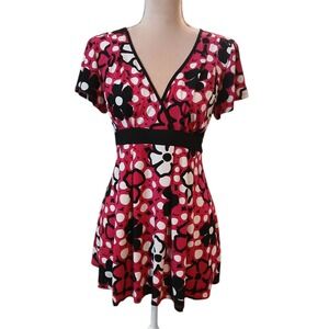 HotTempered Pink Floral Polka Dot Empire Waist Tie Back Top X